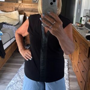 Calvin Klein Black Sleeveless Tank w/ faux leather trim. Large.EUC